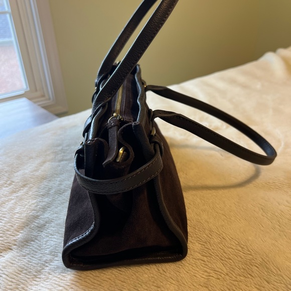 Genuine Italian Leather Suede Handbag – Dark Brown - Picture 9 of 10